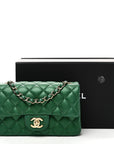 Metallic Caviar Quilted Mini Rectangular Flap Green