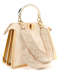 Chenille Suede Metal FF Small Peekaboo I SEE U Satchel Beige White