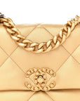 Metallic Goatskin Quilted Medium CHNL 19 Flap Gold