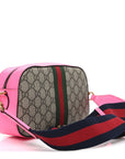 GG Supreme Monogram Textured Dollar Calfskin Web Ophidia Small Crossbody Bag Beige Ebony Fuchsia