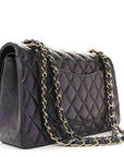Iridescent Lambskin Quilted Medium Double Flap Black