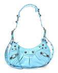 Extra Supple Calfskin Crocodile Embossed Le Cagole Shoulder Bag XS Sky Blue