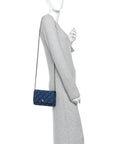 Denim Printed Wallet On Chain WOC Dark Blue