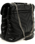 Calfskin Y Quilted Monogram Medium Loulou Chain Satchel Black