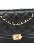 Glazed Calfskin Quilted Boy Wallet On Chain WOC Black
