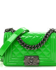 Patent Quilted Small Boy Flap Green