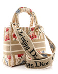 Canvas Embroidered Hibiscus Printed Medium Lady D-Lite Beige Multicolor