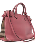 Grainy Calfskin House Check Medium Banner Tote Mauve Pink