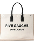 Linen Calfskin Small Rive Gauche Tote Greggio Natural