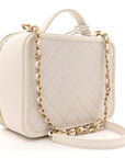 Caviar Quilted Large CC Filigree Vanity Case White