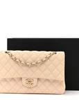 Caviar Quilted Medium Double Flap Light Beige