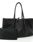 Calfskin Intrecciato Pinacoteca Reversible Tote Black Fondant