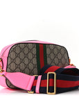 GG Supreme Monogram Textured Dollar Calfskin Web Ophidia Small Crossbody Bag Beige Ebony Fuchsia