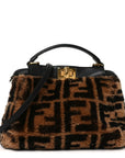 Shearling Nappa Macro FF 1974 Mini Peekaboo Iconic Satchel Tobacco Black