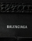 Shiny Calfskin Monochrome Crocodile Embossed Hourglass Chain Bag Black