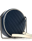 Azalea Calfskin Matelasse Diagonal Mini Torchon GG Marmont Round Shoulder Bag Blue Agata Mystic White