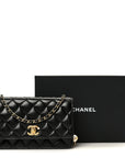 Shiny Lambskin Quilted CC Pearl Wallet on Chain WOC Black