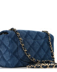 Printed Denim Quilted Mini Rectangular Flap Dark Blue