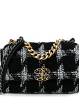 Tweed Quilted Medium CHNL 19 Flap Black White