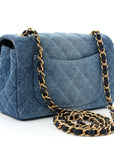 Washed Denim Quilted Mini Rectangular Flap Blue