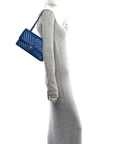 Caviar Chevron Quilted Medium Double Flap Blue
