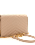 Grain De Poudre Matelasse Chevron Monogram Envelope Chain Wallet Dark Beige
