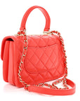 Lambskin Quilted Mini Trendy CC Dual Handle Flap Bag Dark Orange