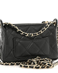Shiny Crumpled Lambskin Quilted Mini Clutch With Chain Black