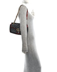 Vintage Effect Calfskin Matelasse Diagonal Small Torchon GG Marmont Shoulder Bag Black Romantic Cherry