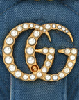 Denim Matelasse Mini Pearly GG Marmont Shoulder Bag Blue