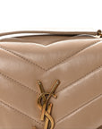 Calfskin Y Quilted Monogram Small Loulou Chain Satchel Dark Beige