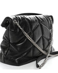 Lambskin Quilted Medium Loulou Puffer Monogram Chain Satchel Black