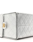 Metallic Caviar Quilted Medium CHNL 25 Handbag Silver