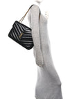Lambskin Chevron Quilted Large Loulou Black