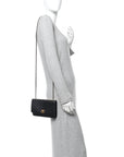 Lambskin Chevron Quilted Trendy CC Wallet On Chain WOC Black