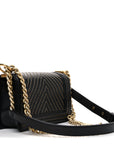 Lambskin Chevron Chain Stitched Small Boy Flap Black