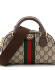 GG Supreme Monogram Textured Dollar Calfskin Web Mini Ophidia Top Handle Bowler Bag Beige Ebony New Acero