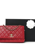 Lambskin Quilted Trendy CC Wallet On Chain WOC Red