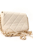 Shiny Lambskin Quilted Pearl Twist Mini Square Flap White