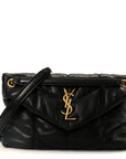 Lambskin Quilted Small Loulou Puffer Monogram Chain Satchel Black