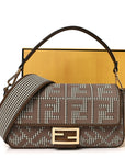 Wool Vitello King Houndstooth FF Embroidered Baguette Beige Moro