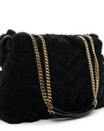 Shearling Y Quilted Monogram Medium Loulou Chain Satchel Black