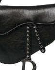 Shiny Crinkled Calfskin Studded Saddle Bag Black