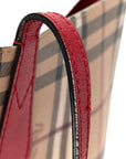 Grainy Calfskin Haymarket Check Medium Reversible Tote Red