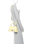 Calfskin Crocodile Embossed Small Hourglass Top Handle Bag Pale Yellow