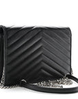Grain De Poudre Matelasse Chevron Monogram Envelope Chain Wallet Black