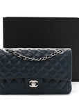 Caviar Quilted Medium Double Flap Navy