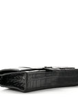 Shiny Calfskin Monochrome Crocodile Embossed Hourglass Chain Bag Black