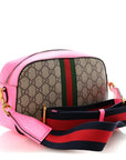 GG Supreme Monogram Textured Dollar Calfskin Web Ophidia Small Crossbody Bag Beige Ebony Fuchsia