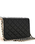 Lambskin Quilted Book Wallet On Chain WOC Black